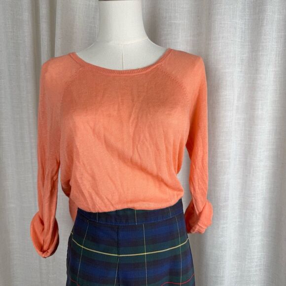 Sheer Peach Linen Blend Sweater w/ Back Buttons Chic Layering - Picture 1 of 16